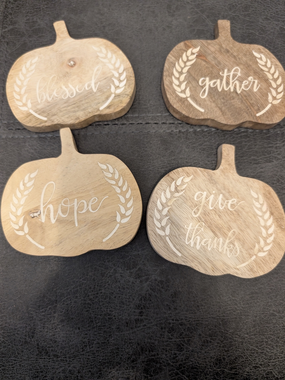 Wooden Pumpkin Coaster Set Of 4 - Natural Brown